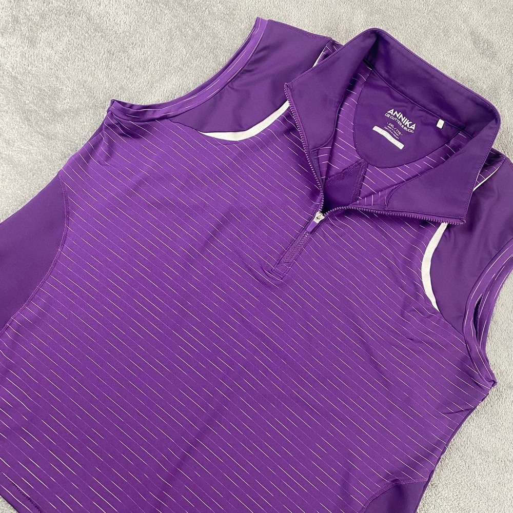 Annika Cutter & Buck Womens XXL Golf Polo Shirt Purple Striped Sleeveless Zip